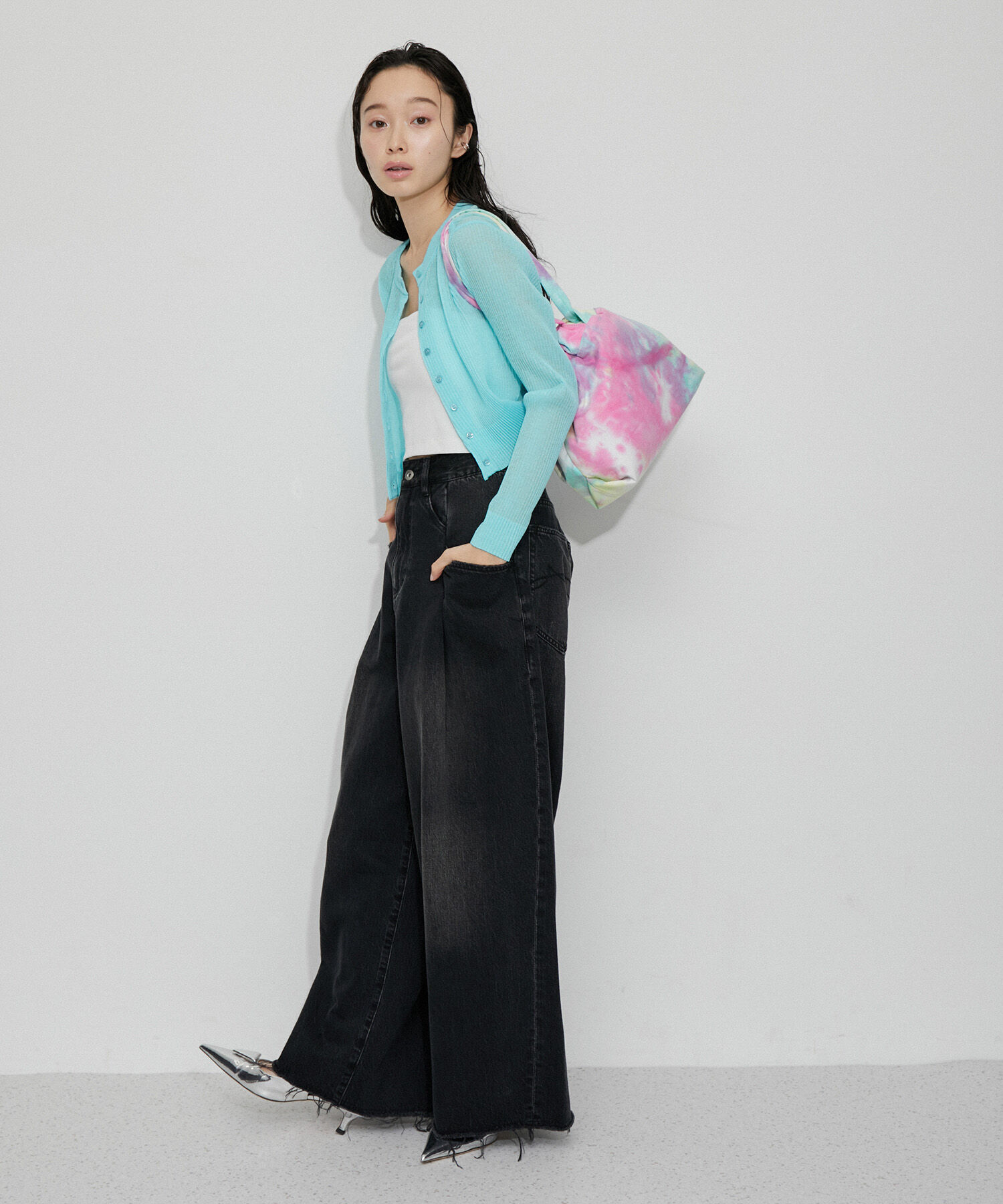 ADAM ET ROPE'「【洗える】シアープリーツカーディガン」|カーディガン|