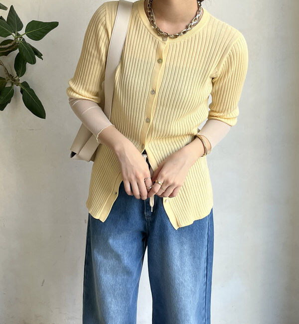  「【WEB限定】袖シアーリブカーディガン」|カーディガン|