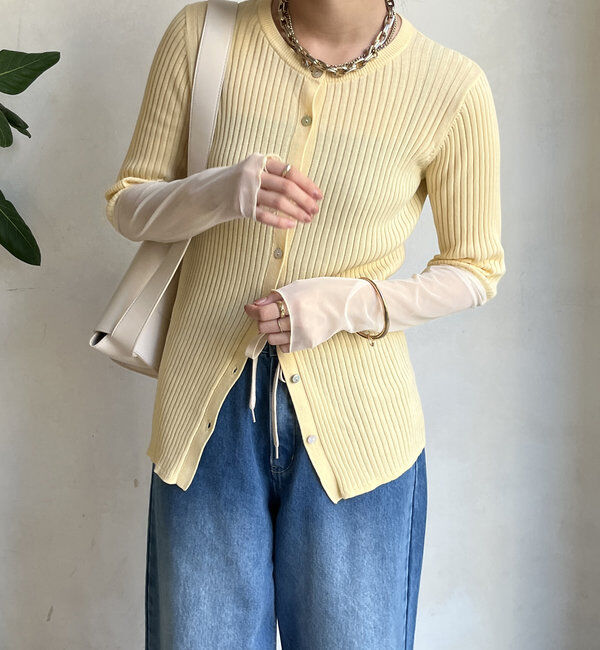  「【WEB限定】袖シアーリブカーディガン」|カーディガン|