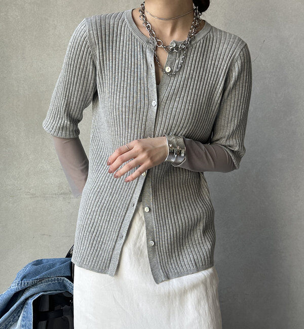  「【WEB限定】袖シアーリブカーディガン」|カーディガン|