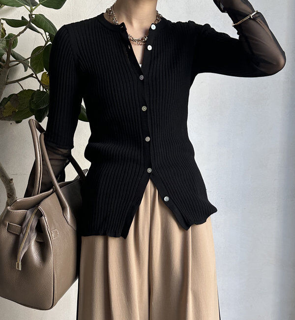  「【WEB限定】袖シアーリブカーディガン」|カーディガン|