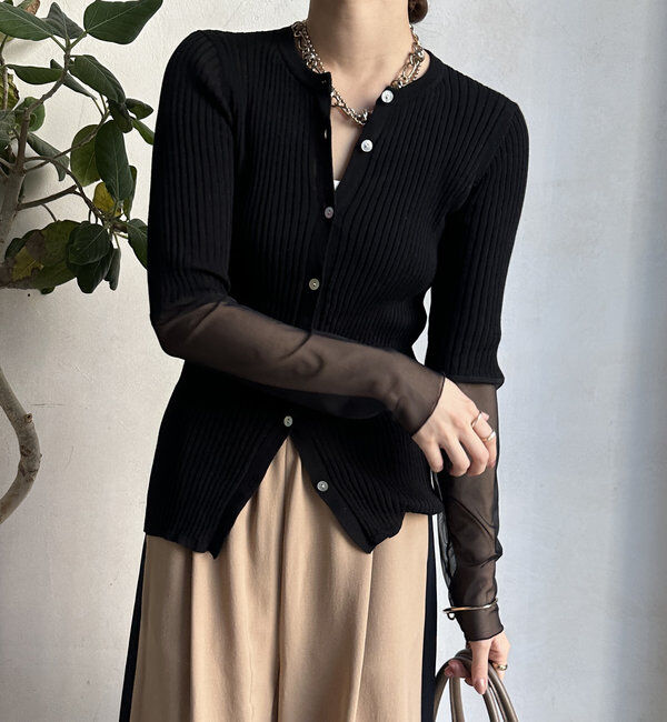  「【WEB限定】袖シアーリブカーディガン」|カーディガン|