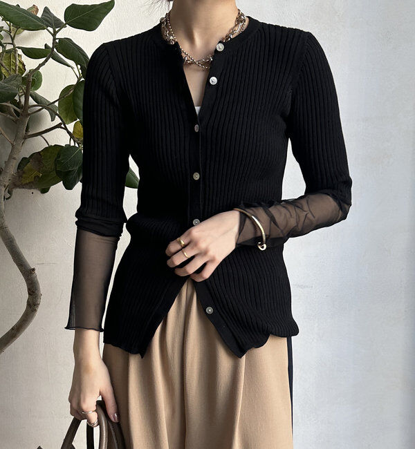  「【WEB限定】袖シアーリブカーディガン」|カーディガン|