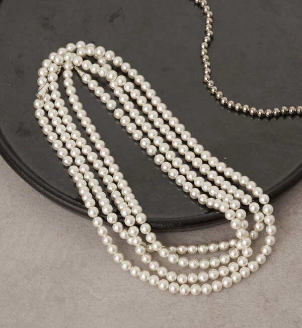  「レイヤードボールロングネックレス」|リング|ホワイト