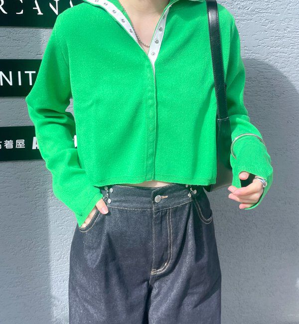  「[mline]配色ハイネックニット」|カーディガン|グリーン