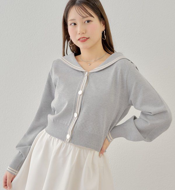  「セーラーカラーニットカーディガン」|カーディガン|グレー