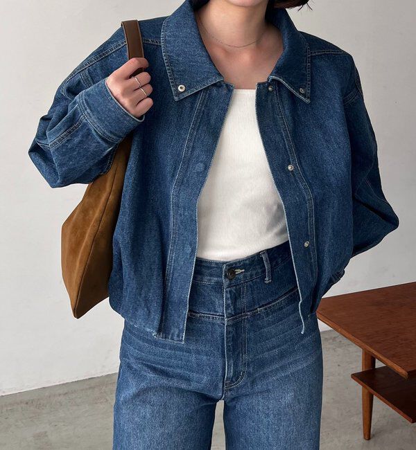  「【サイズ展開あり】ラウンドデニムブルゾン」|ブルゾン・スタジャン|ブルー