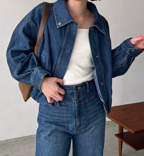  「【サイズ展開あり】ラウンドデニムブルゾン」|ブルゾン・スタジャン|