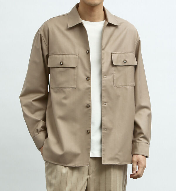 ABAHOUSE「【インバーテッドプリーツ】ワーク シャツブルゾン / オーバーシャツ」|シャツ・ブラウス|ベージュ