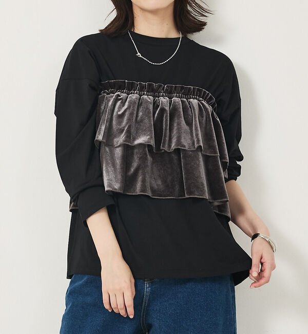 abahouse mavie「【WEB Domani掲載】ベロアビスチェ付ロンT」|Tシャツ・カットソー|チャコールグレー