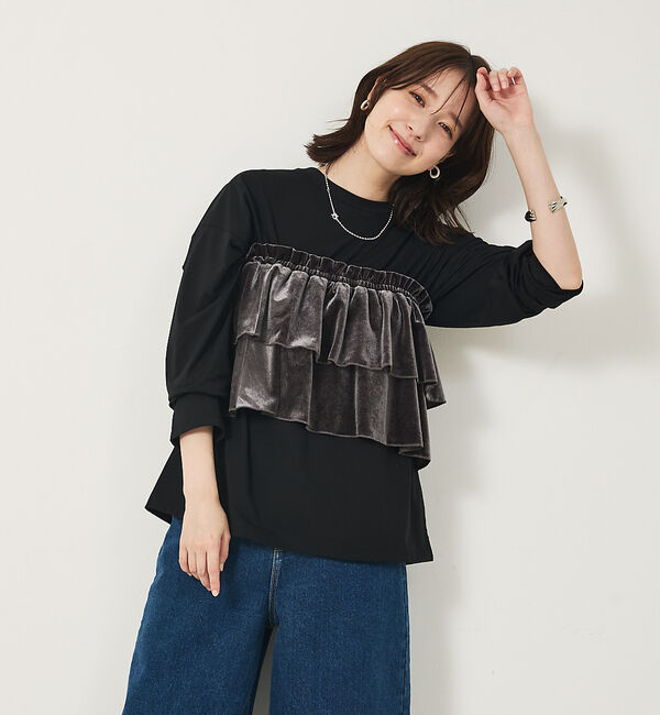 abahouse mavie「【WEB Domani掲載】ベロアビスチェ付ロンT」|Tシャツ・カットソー|