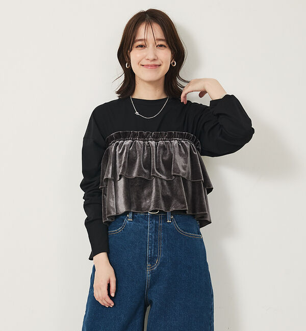 abahouse mavie「【WEB Domani掲載】ベロアビスチェ付ロンT」|Tシャツ・カットソー|