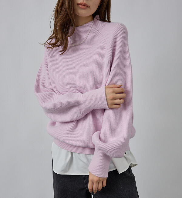 abahouse mavie「片畦モックネックプルオーバー」|ニット・セーター|ピンク