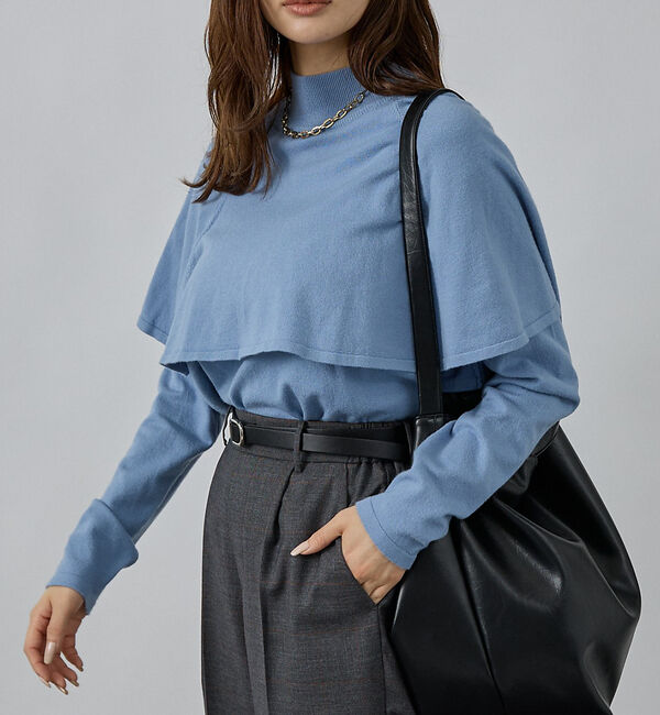 abahouse mavie「ハイネックケーププルオーバー」|ニット・セーター|サックスブルー