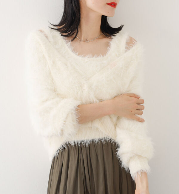 abahouse mavie「【２点セット】シャギーニットアンサンブル」|ニット・セーター|オフホワイト