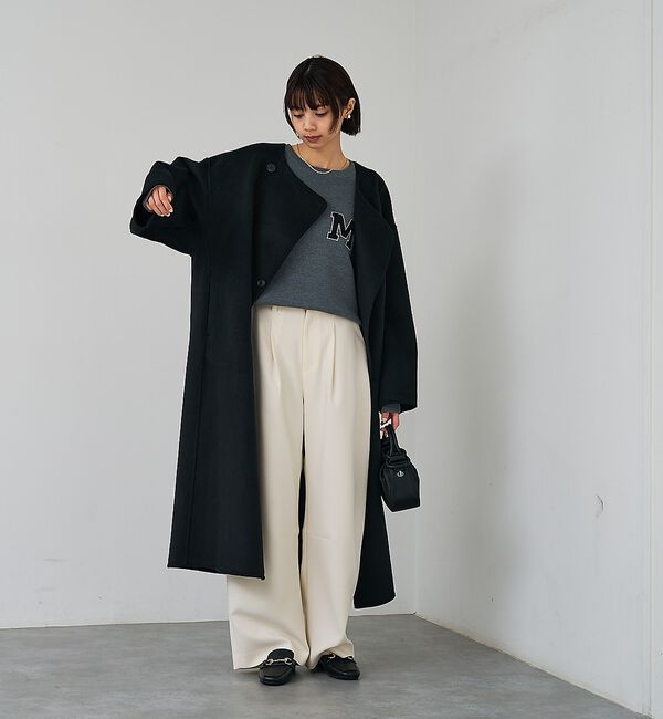 abahouse mavie「【体型カバー】ノーカラーロングコート」|ノーカラーコート|