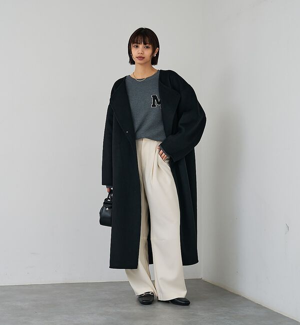 abahouse mavie「【体型カバー】ノーカラーロングコート」|ノーカラーコート|