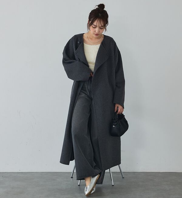 abahouse mavie「【体型カバー】ノーカラーロングコート」|ノーカラーコート|