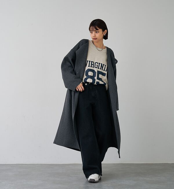 abahouse mavie「【体型カバー】ノーカラーロングコート」|ノーカラーコート|