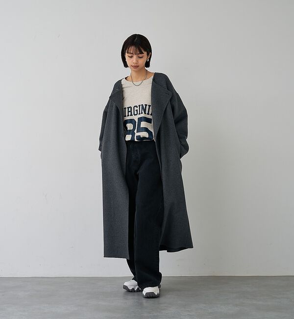 abahouse mavie「【体型カバー】ノーカラーロングコート」|ノーカラーコート|