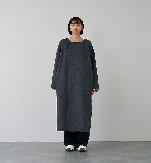abahouse mavie「【体型カバー】ノーカラーロングコート」|ノーカラーコート|