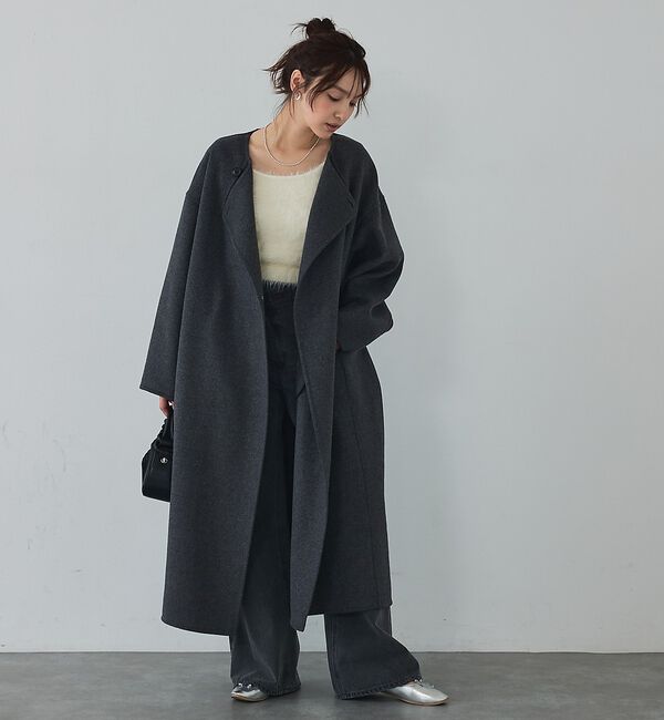 abahouse mavie「【体型カバー】ノーカラーロングコート」|ノーカラーコート|