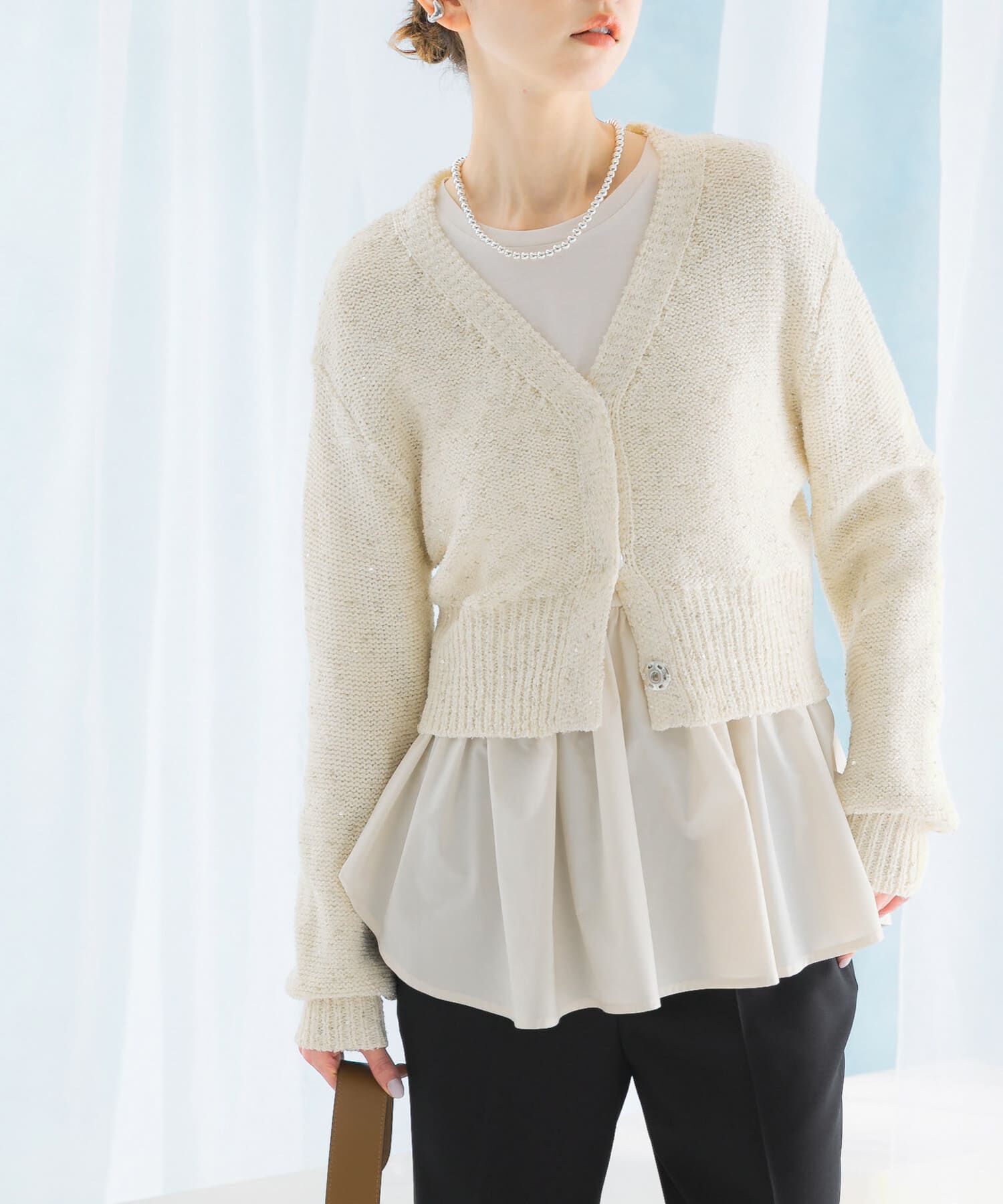 URBAN RESEARCH ROSSO「ラメミックスショートカーディガン」|カーディガン|アイボリー