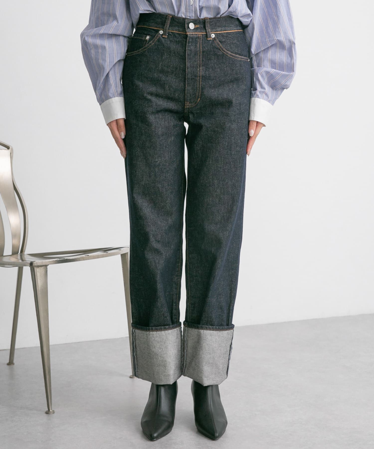  「ターンアップストレートデニム」|デニム|