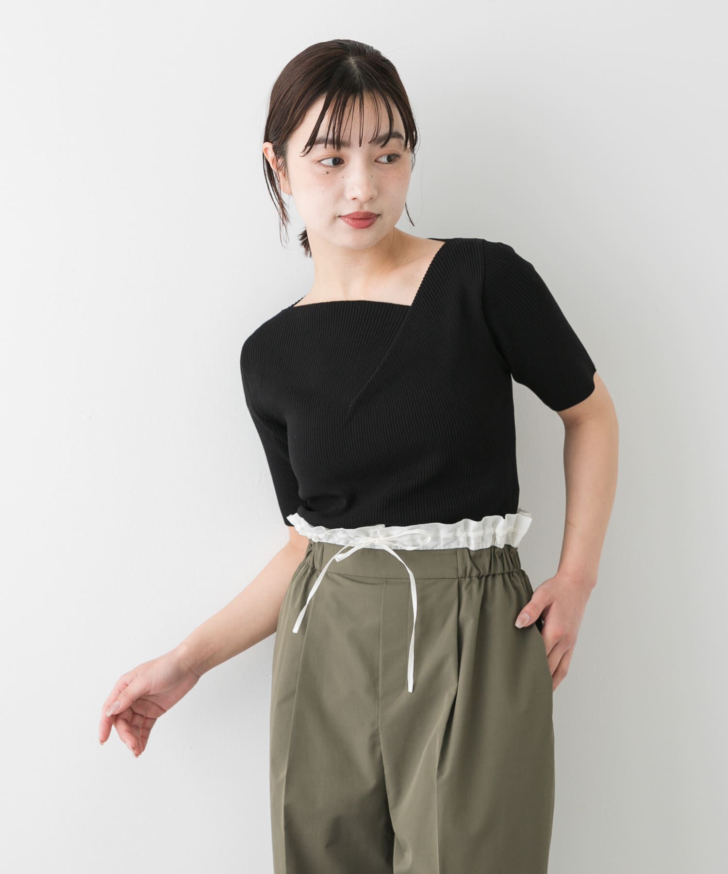 SENSE OF PLACE by URBAN RESEARCH「『一部WEB限定カラー』アシメネックハーフスリーブセーター」|ニット・セーター|