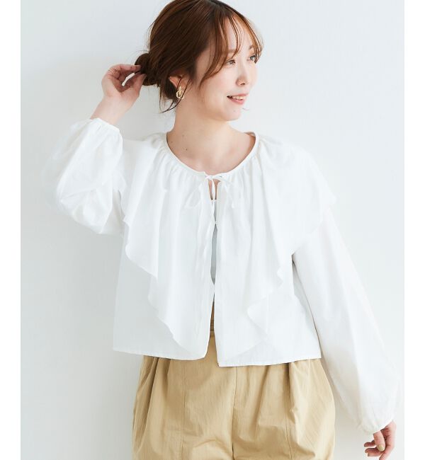 le.coeur blanc「《WEB限定アイテム》ラッフルカラーリボンブラウス」|シャツ・ブラウス|オフ