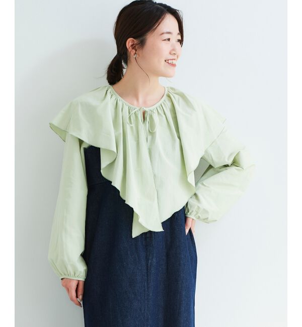 le.coeur blanc「《WEB限定アイテム》ラッフルカラーリボンブラウス」|シャツ・ブラウス|Ｌ／グリーン