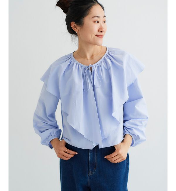 le.coeur blanc「《WEB限定アイテム》ラッフルカラーリボンブラウス」|シャツ・ブラウス|サックス
