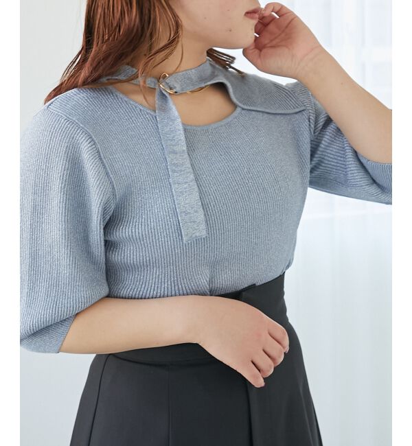 MAJESTICLEGON「シャイニーオープンデザインニット」|ニット・セーター|ブルー