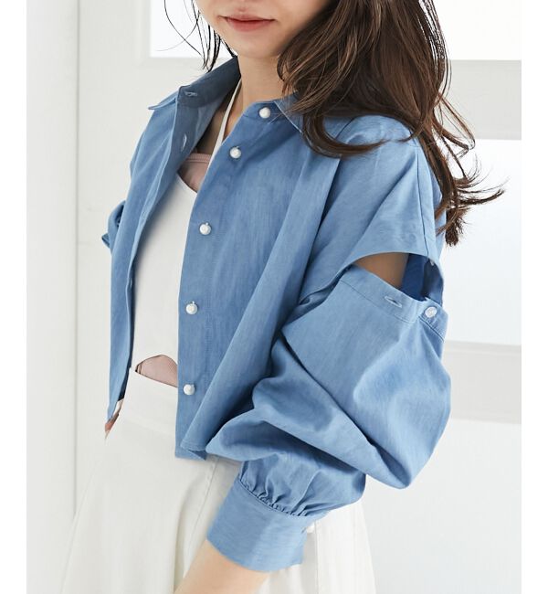 MAJESTICLEGON「パールボタン肩あきショートシャツ」|シャツ・ブラウス|