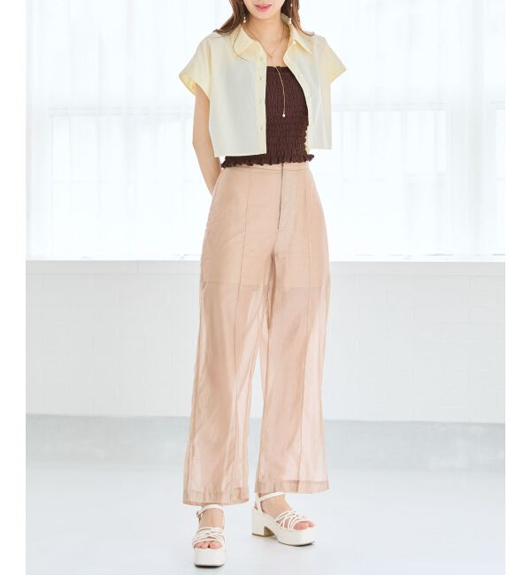 MAJESTICLEGON「パールボタン肩あきショートシャツ」|シャツ・ブラウス|