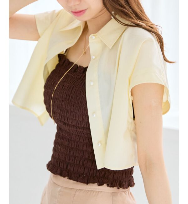 MAJESTICLEGON「パールボタン肩あきショートシャツ」|シャツ・ブラウス|