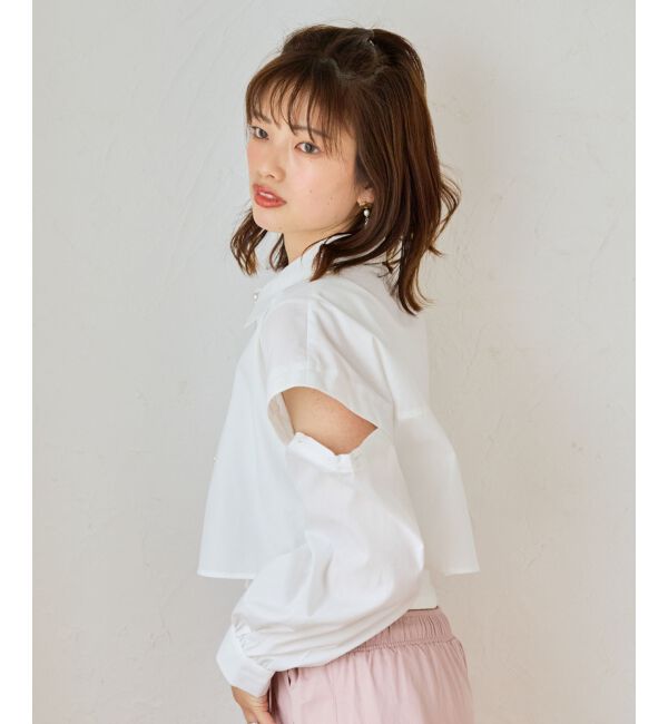 MAJESTICLEGON「パールボタン肩あきショートシャツ」|シャツ・ブラウス|