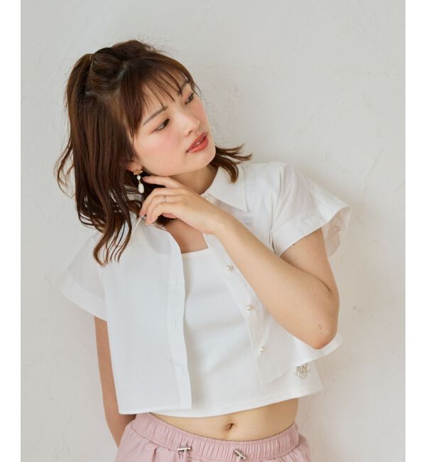 MAJESTICLEGON「パールボタン肩あきショートシャツ」|シャツ・ブラウス|