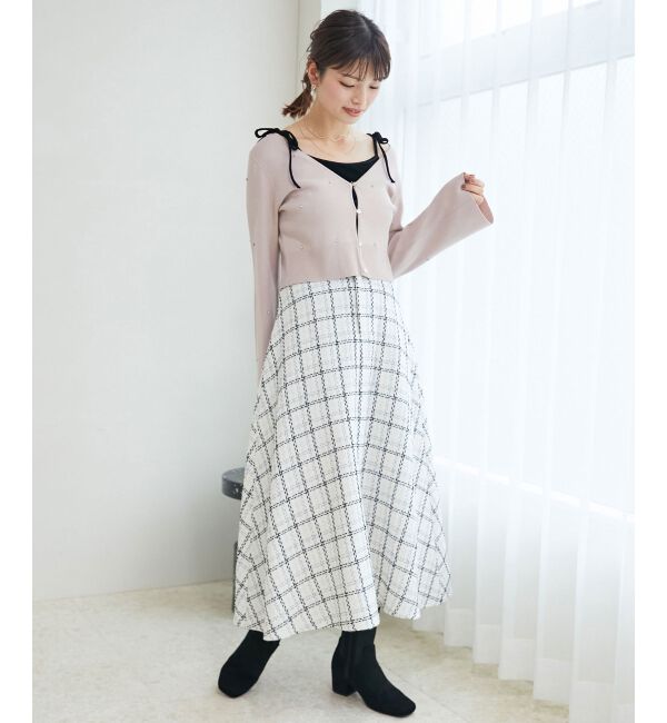 MAJESTICLEGON「リボンブローチセットビジューカーデ」|カーディガン|