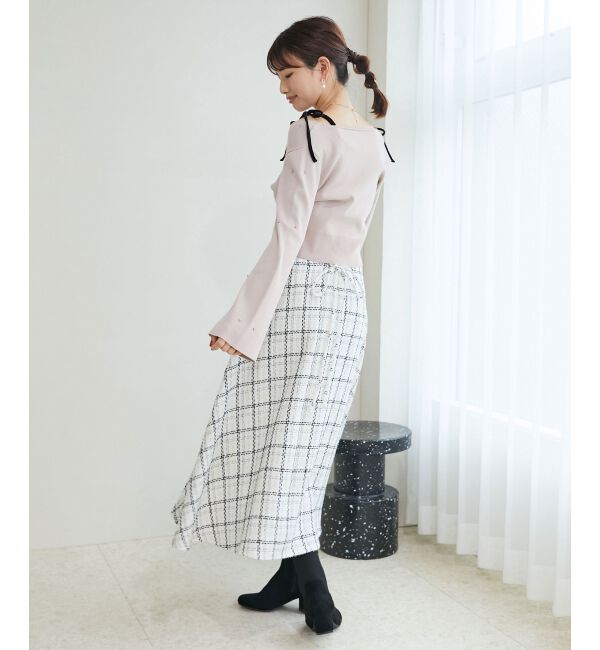 MAJESTICLEGON「リボンブローチセットビジューカーデ」|カーディガン|