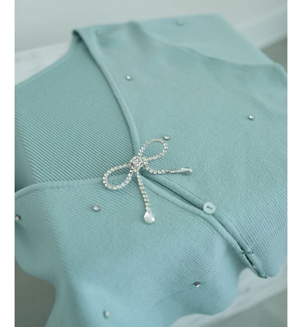 MAJESTICLEGON「リボンブローチセットビジューカーデ」|カーディガン|