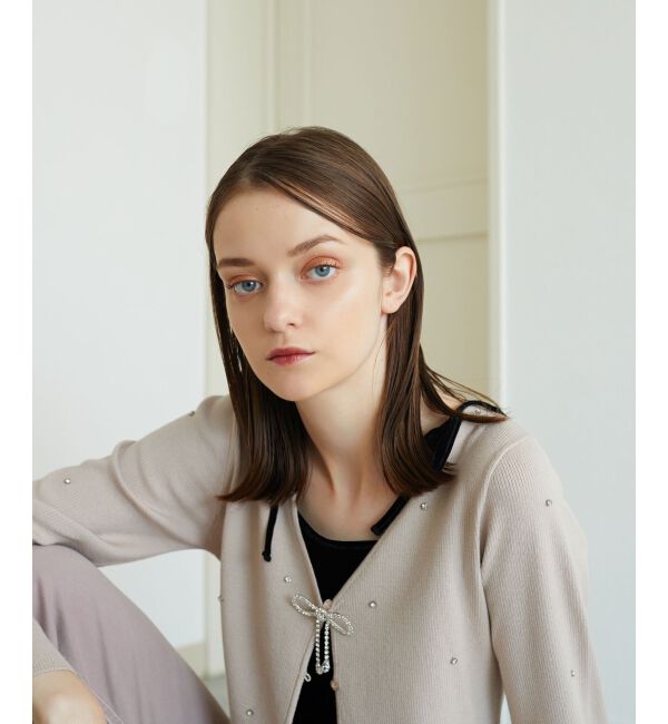 MAJESTICLEGON「リボンブローチセットビジューカーデ」|カーディガン|