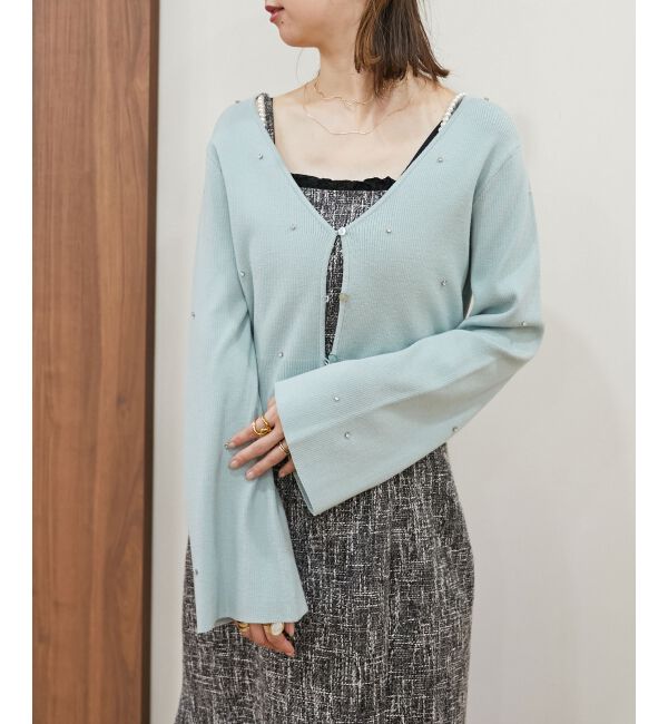 MAJESTICLEGON「リボンブローチセットビジューカーデ」|カーディガン|