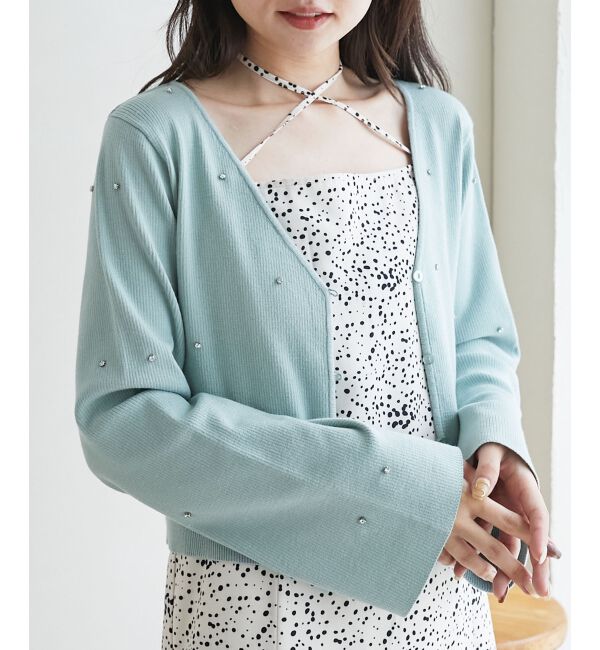 MAJESTICLEGON「リボンブローチセットビジューカーデ」|カーディガン|