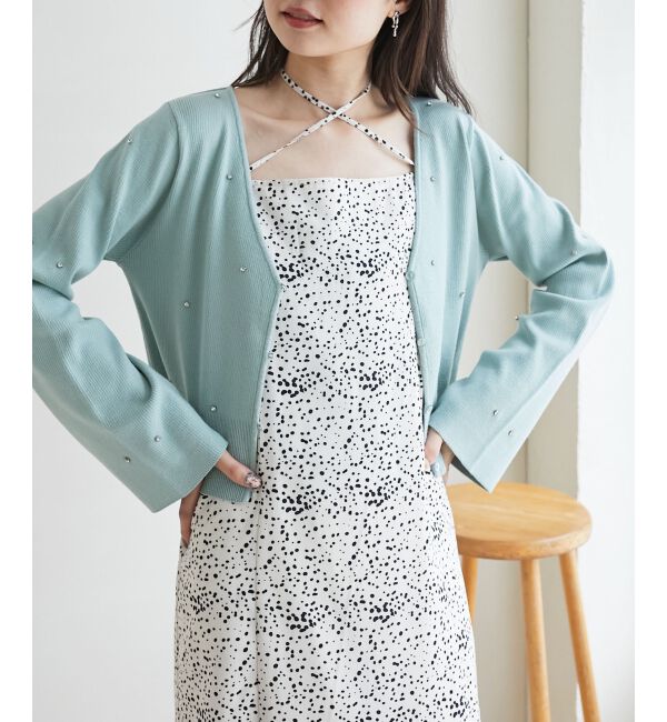 MAJESTICLEGON「リボンブローチセットビジューカーデ」|カーディガン|