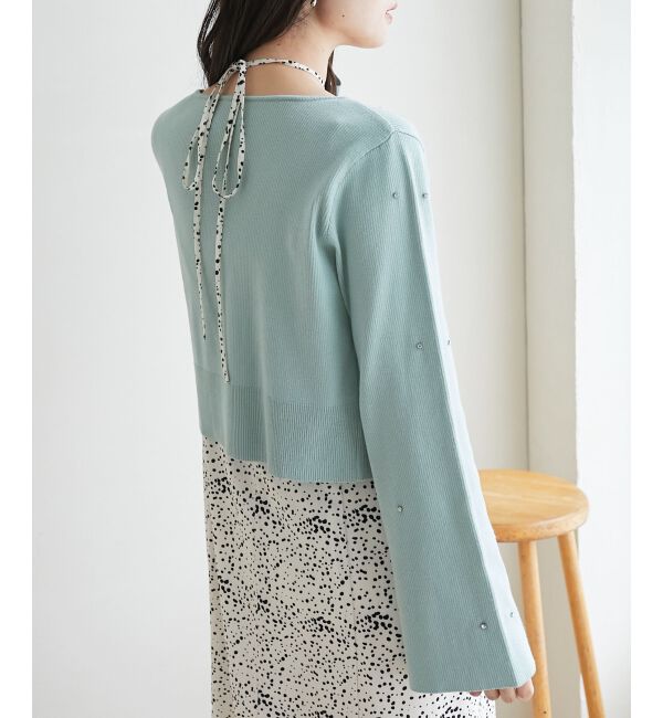 MAJESTICLEGON「リボンブローチセットビジューカーデ」|カーディガン|