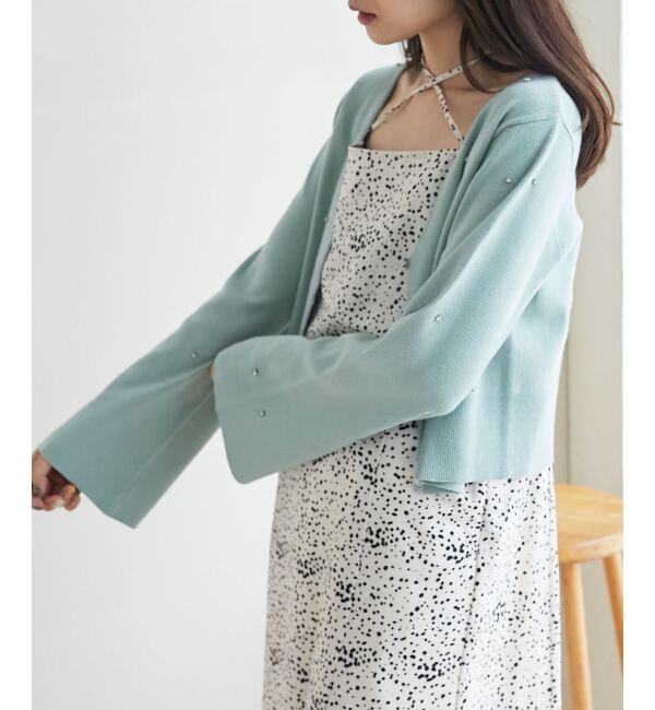 MAJESTICLEGON「リボンブローチセットビジューカーデ」|カーディガン|