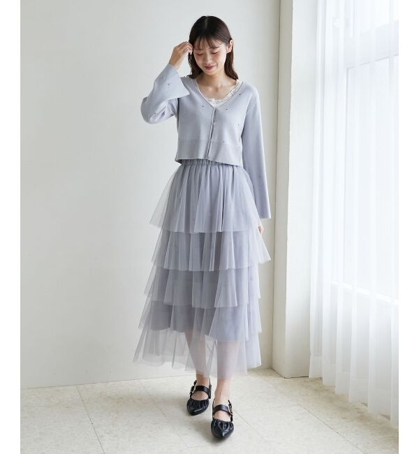 MAJESTICLEGON「リボンブローチセットビジューカーデ」|カーディガン|