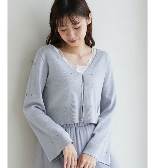 MAJESTICLEGON「リボンブローチセットビジューカーデ」|カーディガン|