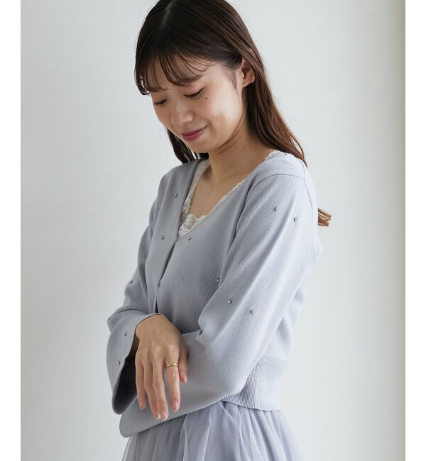 MAJESTICLEGON「リボンブローチセットビジューカーデ」|カーディガン|